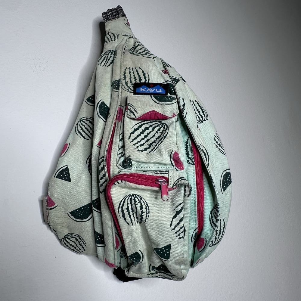 KAVU Keeper Crossbody Messenger Shoulder Bag Canvas Purse Green Watermelon Sling